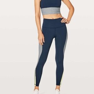 Lululemon Kick Serve Sweat Tight 25" True Navy Heathered Slate Sheer Lemon 12